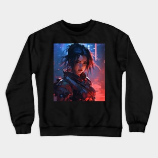 Cyberpunk Female Samurai In A Dark Street Crewneck Sweatshirt